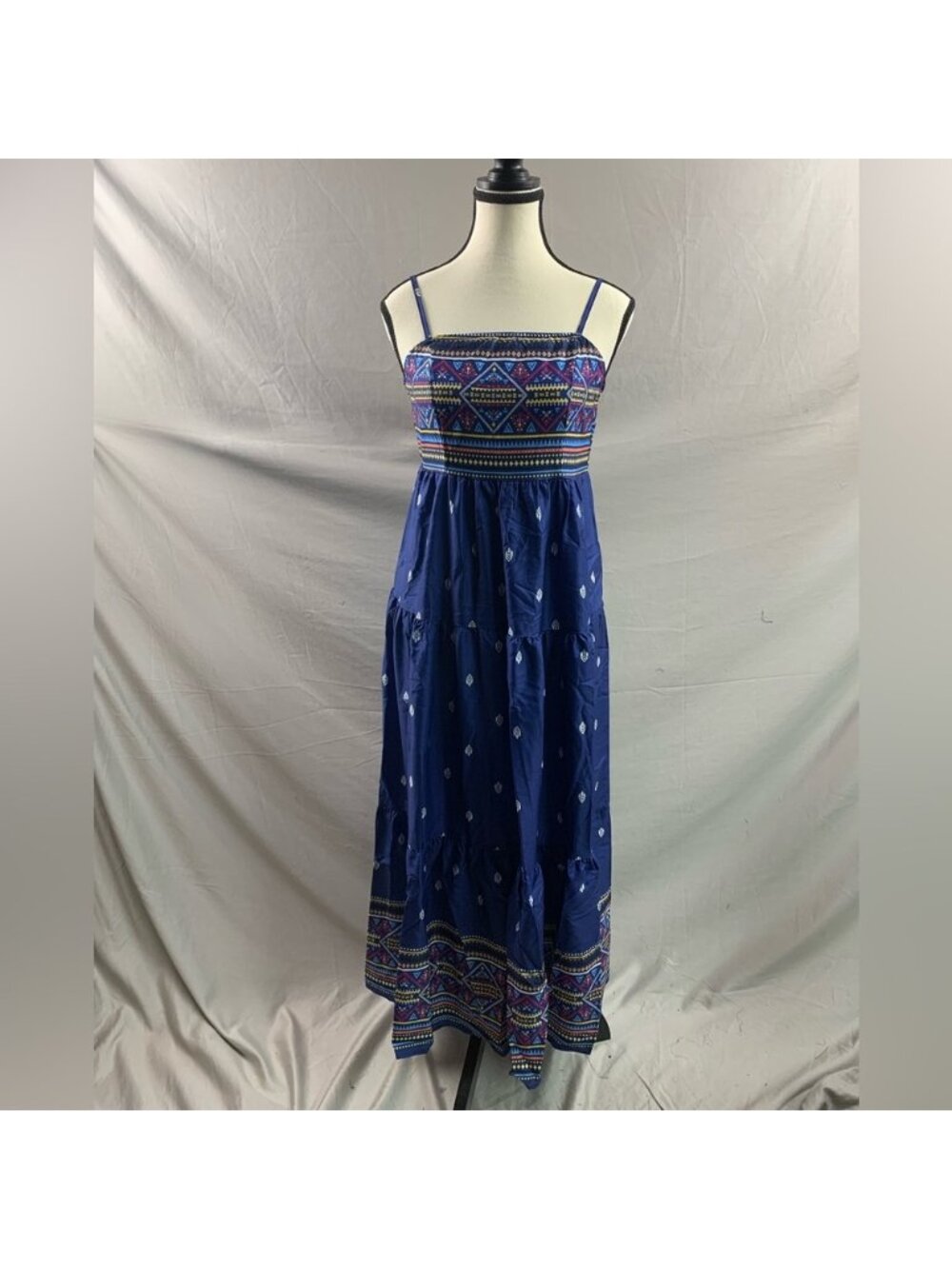 Blue Boho Geo Print Ruffle Hem Cami Dress - Picture 6 of 6